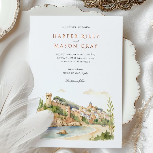Tossa de Mar Spanje Huwelijksuitnodiging Kaart
