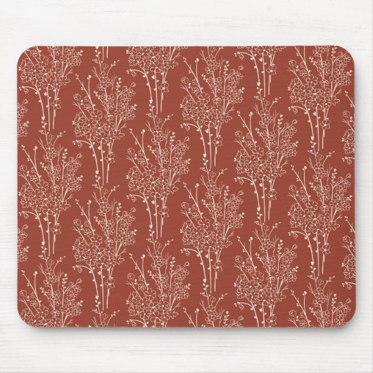 Tossed Floral Silhouette Botanical | Rust Red Muismat (Voorkant)