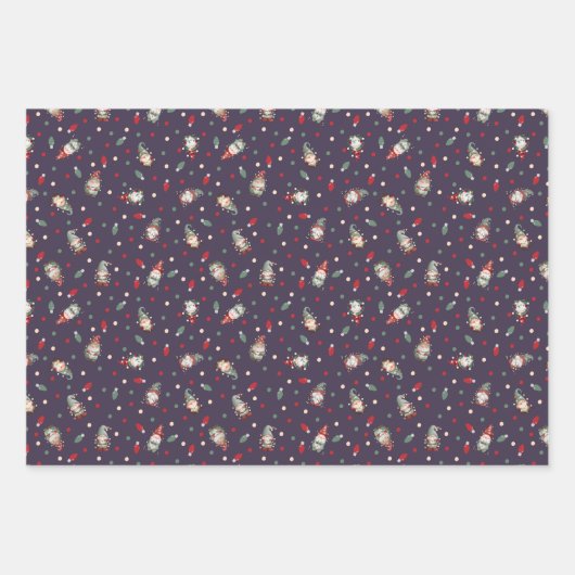 Tossed Gnomes Wrapped in Lights on Dark Purple Inpakpapier Vel (Voorkant)