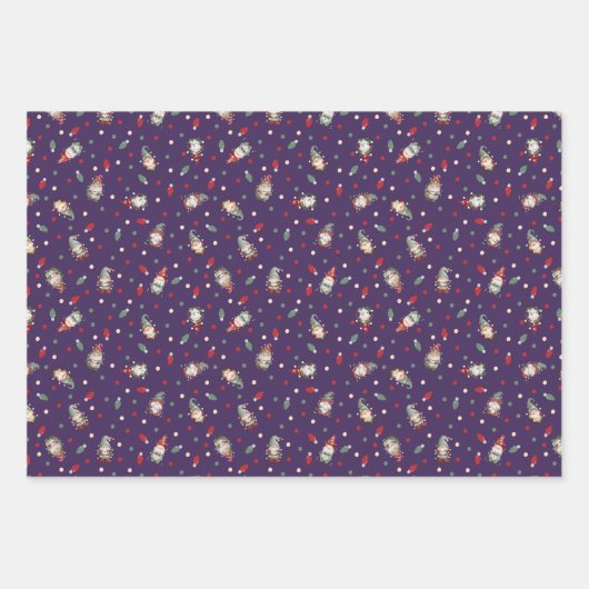 Tossed Gnomes Wrapped in Lights on Deep Purple Inpakpapier Vel (Voorkant 3)