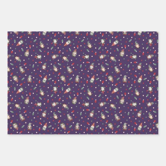 Tossed Gnomes Wrapped in Lights on Deep Purple Inpakpapier Vel (Voorkant)