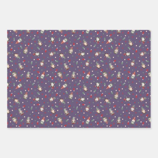 Tossed Gnomes Wrapped in Lights on Gray-Purple Inpakpapier Vel (Voorkant 3)