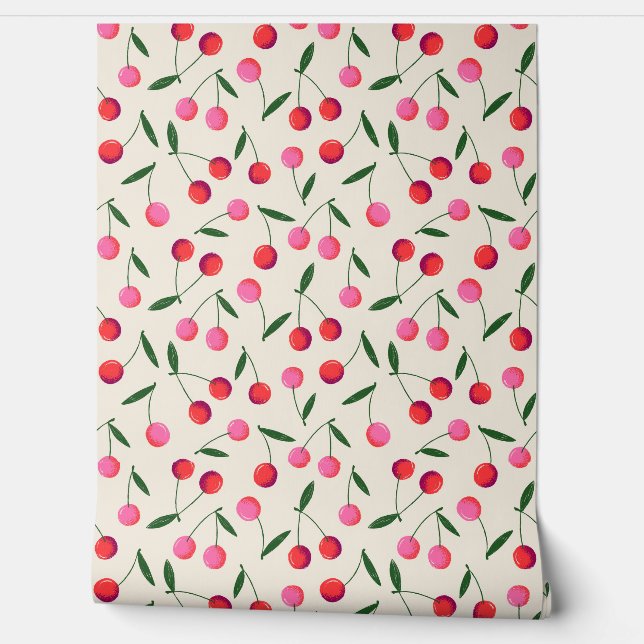 Tossed Retro Berry Kersen op Crème - Keuken Behang (Afrollen)