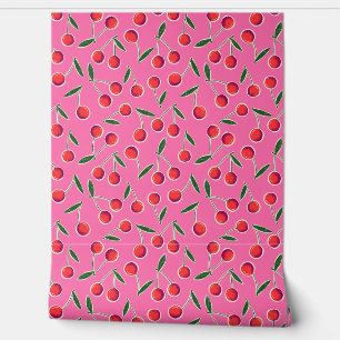 Tossed Retro Berry Kersen op Hot Pink - Keuken Behang