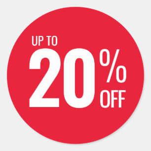 Tot 20% korting op (Twintig) verkoop kleinhandel Ronde Sticker