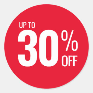 Tot 30% korting op (Dertig) verkoop kleinhandel Ronde Sticker