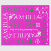 Tot 6 letters Naam of Tekst Hot Roze Kerstmis Cadeaupapier (Vlak)