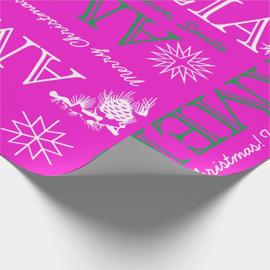 Tot 6 letters Naam of Tekst Hot Roze Kerstmis Cadeaupapier (Hoek)