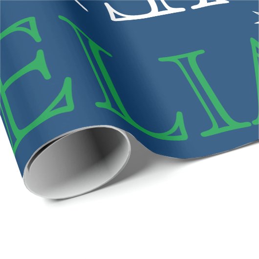 Tot 6 Letters Naam of Tekst Kerstmis Blauw Groen Cadeaupapier (Rol Hoek)