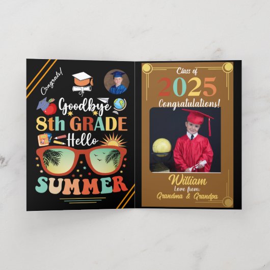 Tot 8e klas Hallo zomer Afstuderen op maat Folie Wenskaart (Binnenlaag)