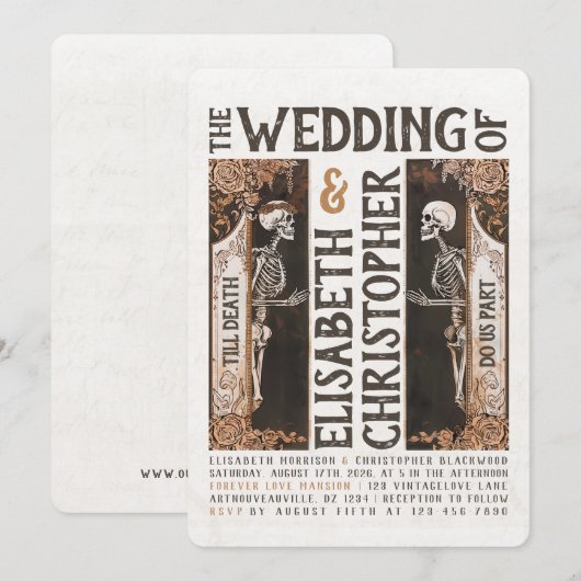 Tot de dood Art Nouveau bruiloft uitnodiging (Voorkant / Achterkant)