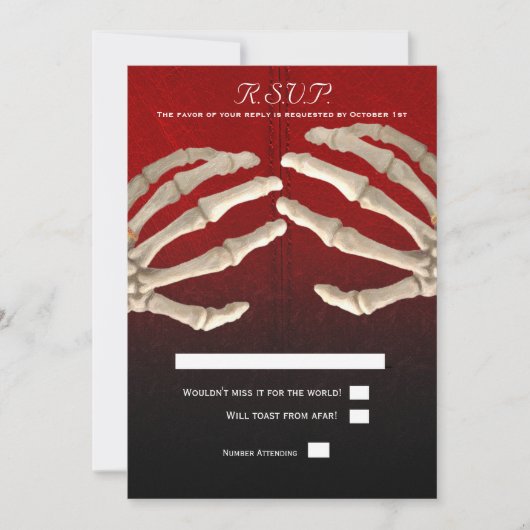 Tot de dood bloedrood skelet gouden bruiloft RSVP Kaart (Voorkant)