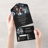 Tot de dood bruids skeletten all in one uitnodiging (Afscheurbaar)