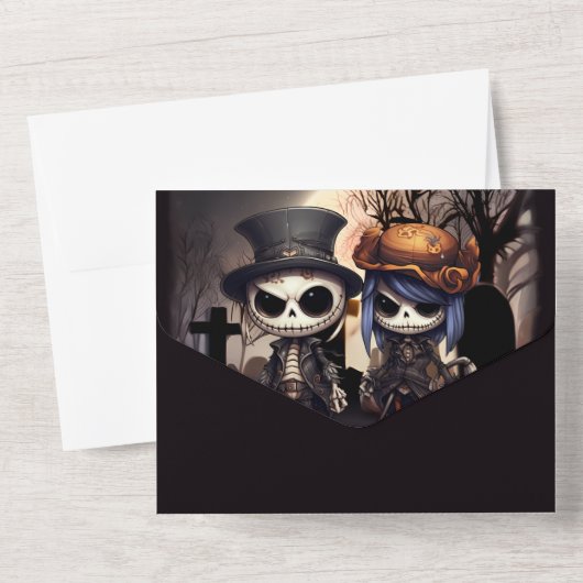 Tot de dood bruids skeletten gotische donkere humo all in one uitnodiging (Achterkant)