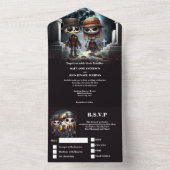 Tot de dood bruids skeletten gotische donkere humo all in one uitnodiging (Binnen)