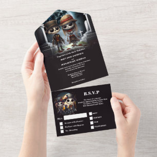 Tot de dood bruids skeletten gotische donkere humo all in one uitnodiging