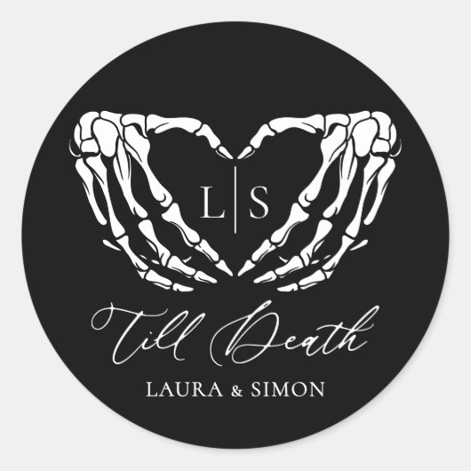 Tot de dood Chic Modern Gotisch Bruiloft Ronde Sticker (Voorkant)