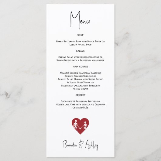Tot de dood Doe ons deel Skelet Bruiloft Rood Menu (Voorkant)