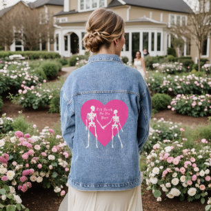 Tot de dood Doe ons deel skelet & roze hart Denim Jacket