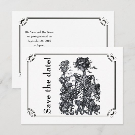Tot de dood Doe ons deel skelet Save the Date Aankondigingskaart (Voorkant / Achterkant)