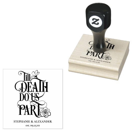 Tot de Dood Doe ons Deelnamen Datum Bruiloft Rubberstempel (Gestempeld)