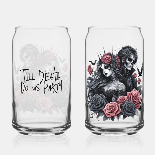 Tot de Dood Doe Ons Party Bruid en bruidegom Blikvorm Glas (Achterkant)