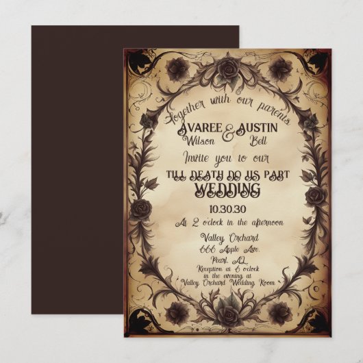 Tot de dood doen ons deel Gotische stijl bruiloft Kaart (Voorkant / Achterkant)