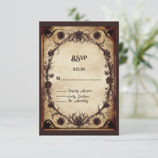 Tot de dood doen ons deel Gotische stijl bruiloft RSVP Kaartje (Staand voorkant)