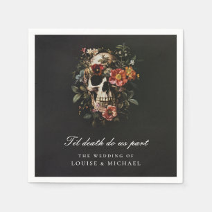 Tot de dood doen ons deel schedel gotische bruilof servet