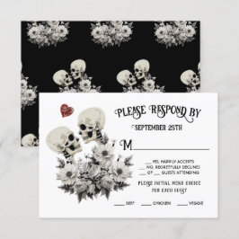 Tot de dood doen ons Deel Skelet Paar Bloemen RSVP Kaart
