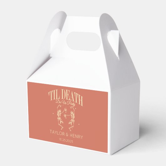 Tot de dood doen ons feest aangepaste bruiloft gun bedankdoosjes (Voorkant Zijde)