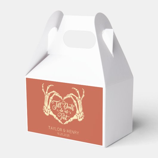 Tot de dood doen ons feest aangepaste bruiloft gun bedankdoosjes (Voorkant Zijde)