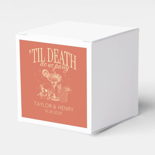Tot de dood doen ons feest aangepaste bruiloft gun bedankdoosjes (Voorkant Zijde)