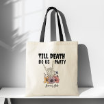 Tot de dood doen ons feest bachelorette gunsten tote bag<br><div class="desc">Tot de dood doen ons feest vrijgezellenfeest gunsten aangepaste canvas tas bruidsmeisjes geschenken,  zwart gotisch skelet bruids partij gunsten</div>