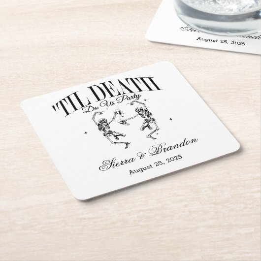 Tot de dood doen ons feest gepersonaliseerde bruil kartonnen onderzetters (Schuin)