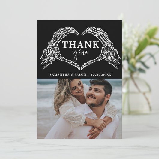 Tot de dood doen ons feest Gotische Halloween brui Bedankkaart (Staand voorkant)