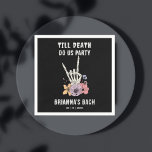 Tot de dood doen ons feest vrijgezellenweekend servet<br><div class="desc">Tot de dood doen ons feest vrijgezellenfeest gepersonaliseerde gedrukte servetten sjabloon,  zwarte servetten met gotisch skelet hand gepersonaliseerde tafeldecor</div>