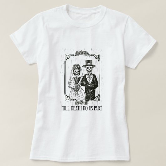 Tot de dood doen we deel Skeleton Wedding Couple V T-shirt (Design voorkant)
