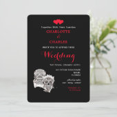 Tot de dood doen we deel van Skulls Red Black Wedd Kaart (Staand voorkant)