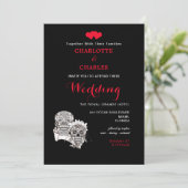 Tot de dood doen we deel van Skulls Red Black Wedd Kaart (Staand voorkant)