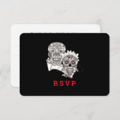 Tot de dood doen we deel van Skulls Red Black Wedd RSVP Kaartje (Voorkant / Achterkant)