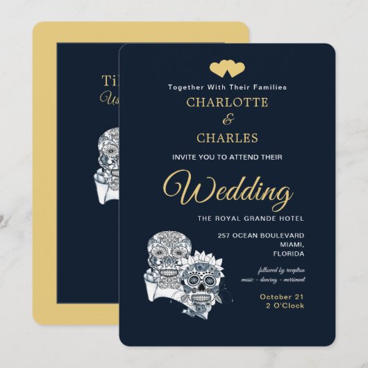 Tot de dood doen we een deel suiker schedels bruil kaart (Voorkant / Achterkant)