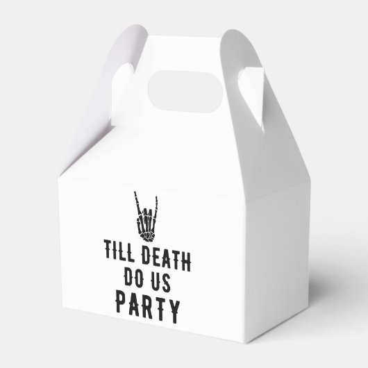 Tot de dood doen we het Witte Skeleton Party Guest Bedankdoosjes (Voorkant Zijde)