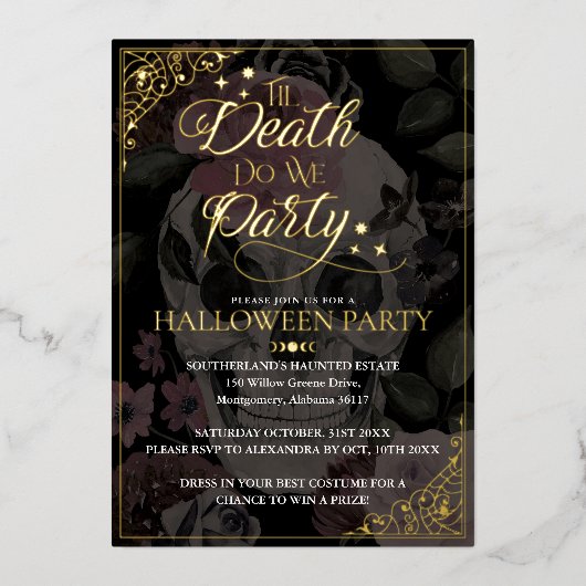 Tot de dood feesten we gotische schedel Halloween Folie Uitnodiging (Voorkant)