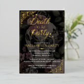 Tot de dood feesten we gotische schedel Halloween Folie Uitnodiging (Staand Voorkant)