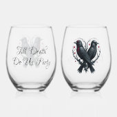 Tot de dood feesten we twee zwarte raven wijnglas zonder voet (Achterkant)