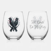 Tot de dood feesten we twee zwarte raven wijnglas zonder voet (Voorkant)