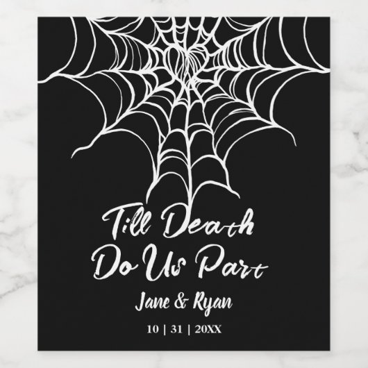 Tot de dood | Gothic Black HalloWedding Wine Wijn Etiket (Enkel label)