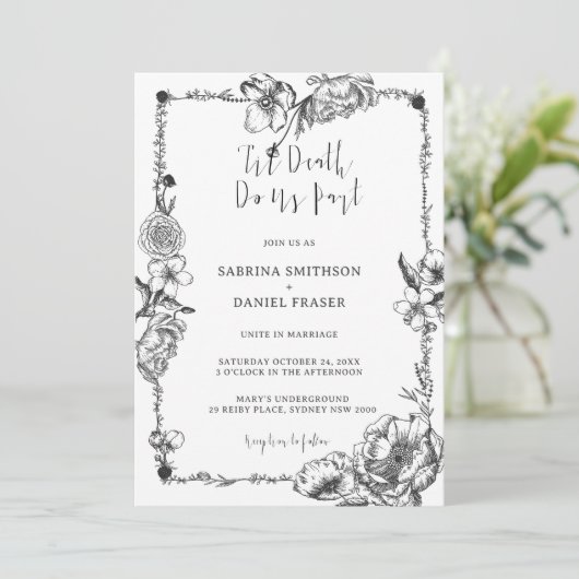 Tot de dood Gothic Hand-getrokken Flowers Skull Kaart (Staand voorkant)