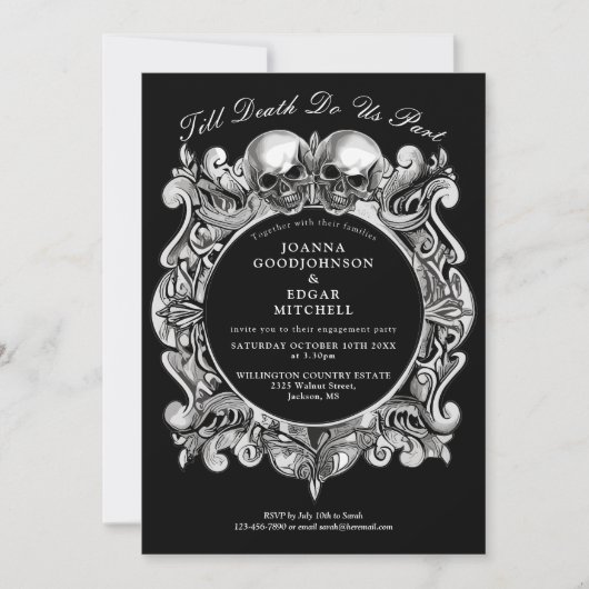 Tot de Dood Gothic Schedels Monogram Verloving Fee Kaart (Voorkant)